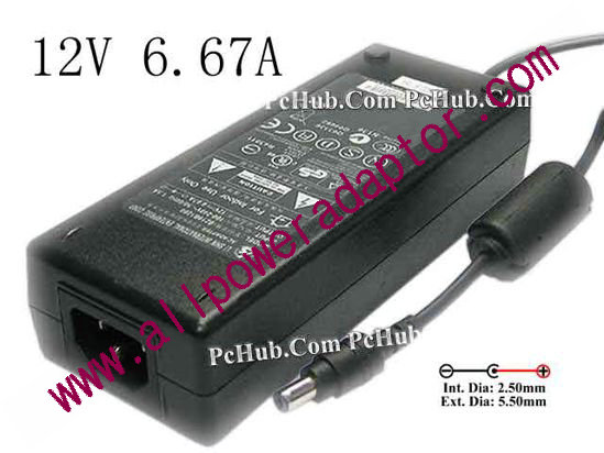 Li Shin 0219B1280 AC Adapter 5V-12V 12V 6.67A, Barrel 5.5/2.5mm, IEC C14