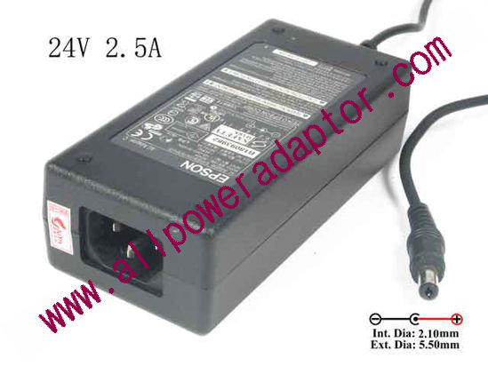 Epson M246A AC Adapter 24V 2.5A, 5.5/2.1mm, C14, New - Click Image to Close