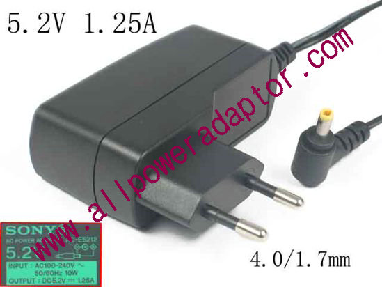 Sony AC Adapter 5V-12V 5.2V, 1.25A, 4.0/1.7mm, EU 2-Pin