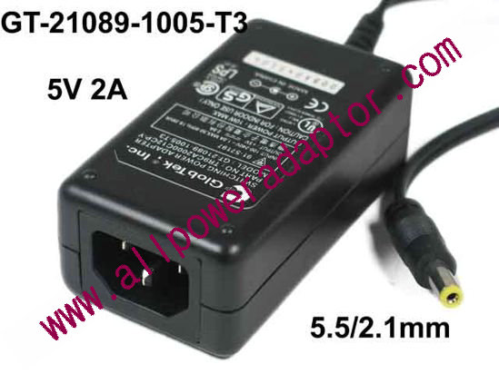 GlobTek GT-21089-1005-T3 AC Adapter 5V-12V GT-21089-1005-T3, 5V 2A, Barrel 5.5/2.1mm, IEC C14