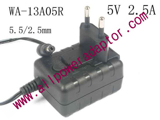 APD / Asian Power Devices WA-13A05R AC Adapter 5V-12V 5V 2.5A 12.5W, Barrel 5.5/2.5mm, EU 2-Pin Plug, Ne - Click Image to Close