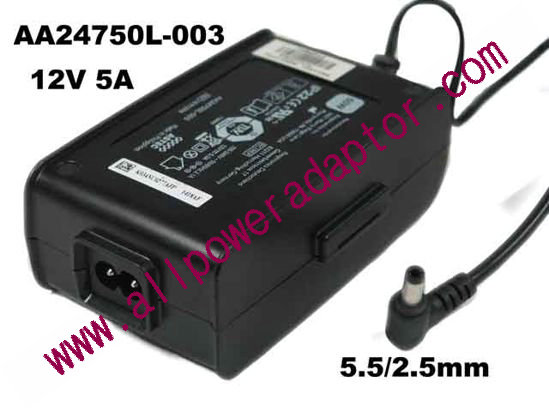 ASTEC AA24750L-003 AC Adapter 5V-12V 12V 5A, Barrel 5.5/2.5mm, 2-Prong