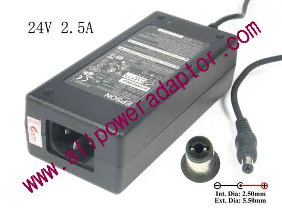 Epson M246A AC Adapter 24V 2.5A, Barrel 5.5/2.5mm, C14 - Click Image to Close