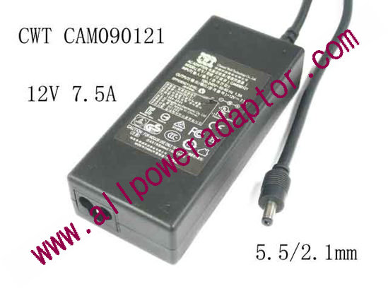 CWT / Channel Well Technology CAM090121 AC Adapter 5V-12V 12V 7.5A, 5.5/2.1mm, 3-Prong - Click Image to Close