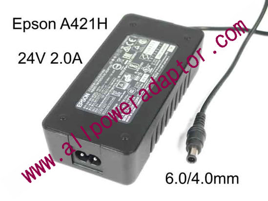 Epson A421H AC Adapter 24V 2.0A, Barrel 6.0/4.0mm With Pin, 2-Prong - Click Image to Close