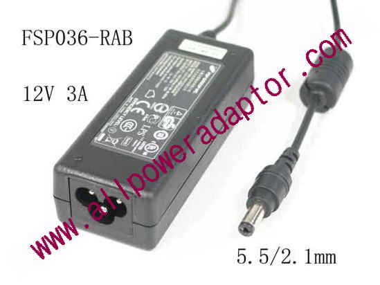 FSP Group Inc FSP036-RAB AC Adapter 5V-12V 12V 3A, 5.5/2.1mm, 3-Prong