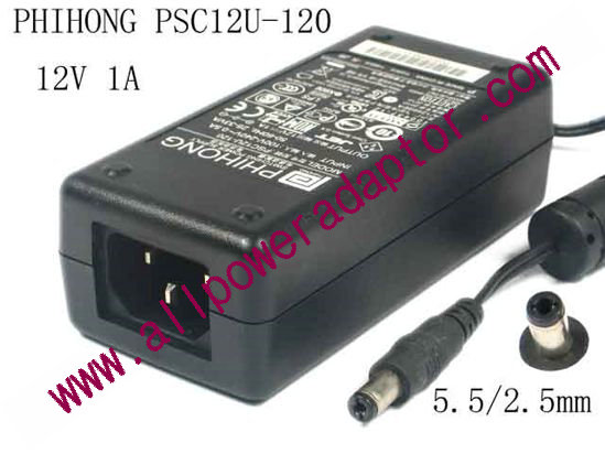 PHIHONG PSC12U-120 AC Adapter 5V-12V 12V 1A, 5.5/2.5mm, C14 - Click Image to Close