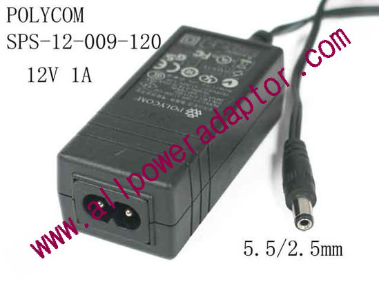 POLYCOM SPS-12-009-120 AC Adapter 5V-12V 12V 1A, Barrel 5.5/2.5mm, 2-Prong