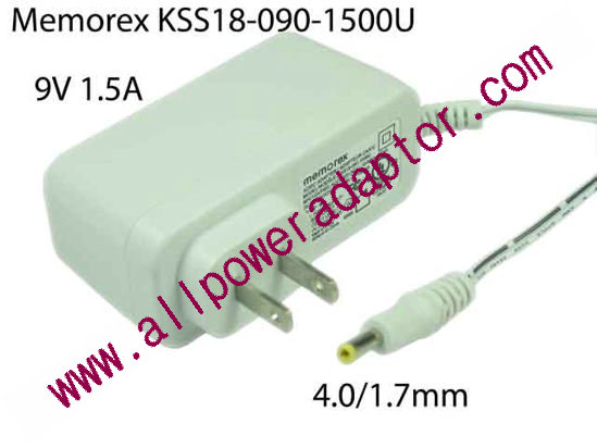 Memorex KSS18-090-1500U AC Adapter 5V-12V 9V 1.5A, Barrel 4.0/1.7mm, US 2-Pin Plug, KSS18-09 - Click Image to Close