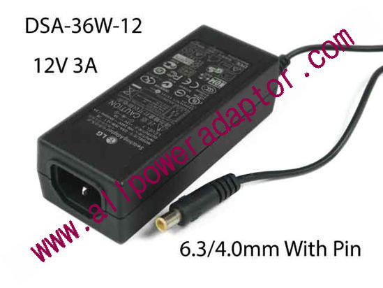 LG DSA-36W-12 AC Adapter 5V-12V 1 36, 12V 3A, 6.3/4.0mm With Pin, IEC C14, New - Click Image to Close