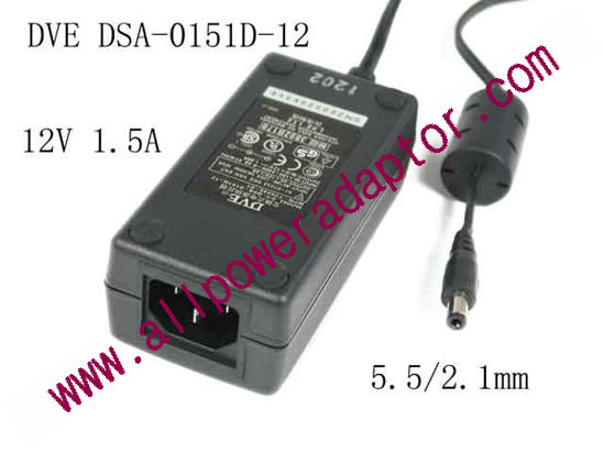 DVE DSA-0151D-12 AC Adapter 5V-12V 12V 1.5A, Barrel 5.5/2.1mm, IEC C14 - Click Image to Close