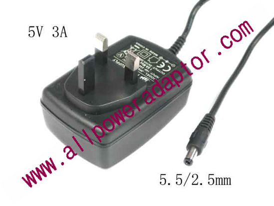 Juke AC Adapter 5V-12V 5V 3A, Barrel 5.5/2.5mm, UK 3-Pin Plug - Click Image to Close