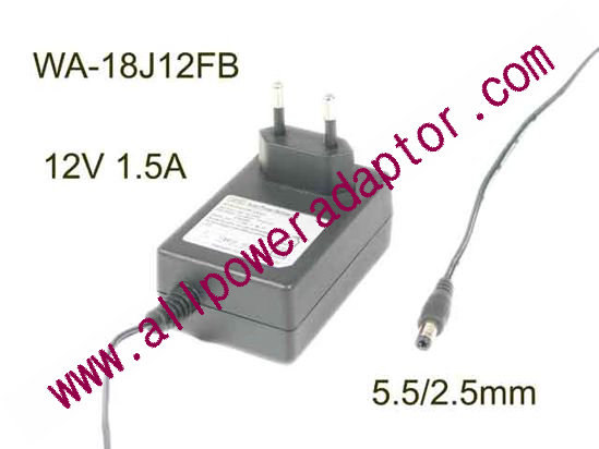 APD / Asian Power Devices WA-18J12FB AC Adapter 5V-12V 12V 1.5A, Barrel 5.5/2.5mm, EU 2-Pin Plug, New