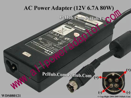 Wearnes WDS080121 AC Adapter 5V-12V 12V 6.7A, 4-Pin P14=V, 3-Prong