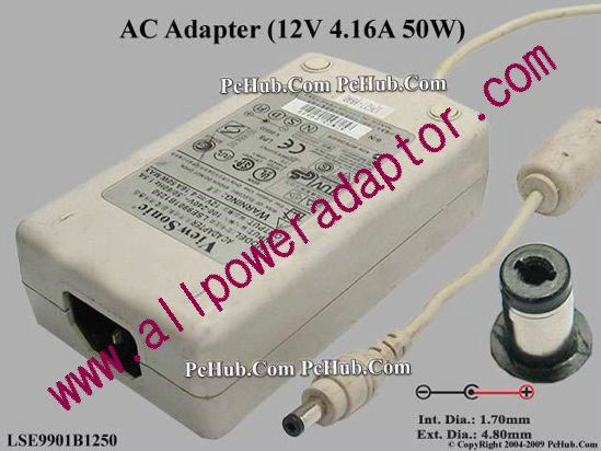 ViewSonic AC Adapter 5V-12V 12V 4.16A, 1.7/4.8mm, C14, White - Click Image to Close