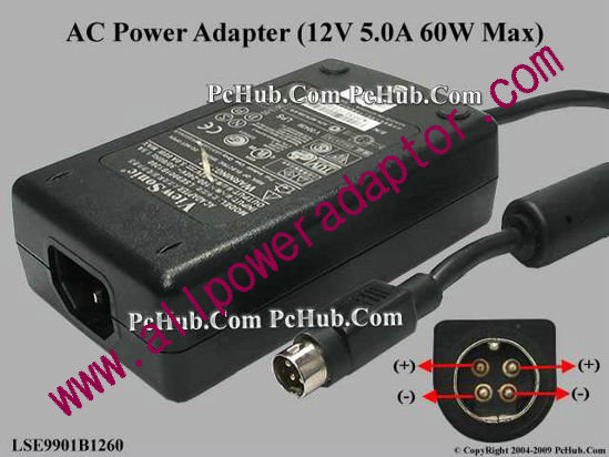 ViewSonic AC Adapter 5V-12V 12V 5A, 4-Pin DIN, C14 - Click Image to Close