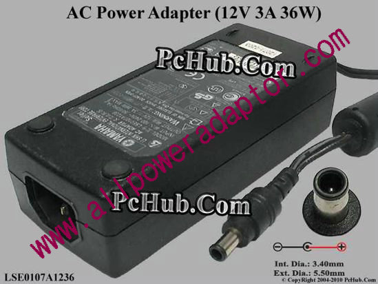 YAMAHA AC Adapter 5V-12V 12V 3A, 5.5/3.0mm With Pin, C14 - Click Image to Close