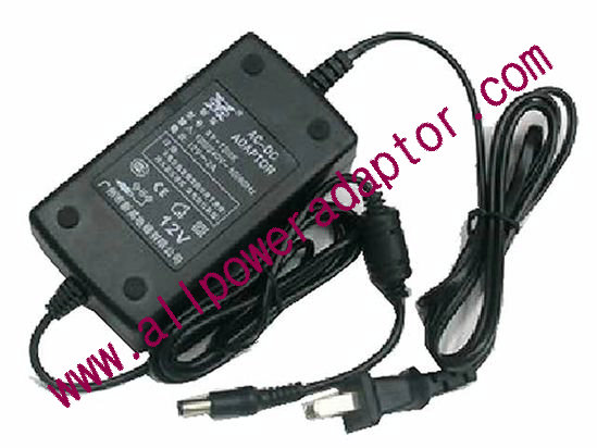 AOK Other Brand AC Adapter 5V-12V 12V 4A, 5.5/2.1mm, US Wire 2-Pin, New