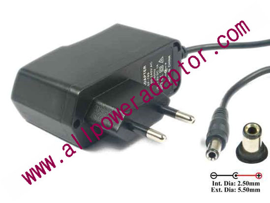 AOK AC Adapter 5V-12V 9V 1A, 5.5/2.5mm, EU 2-Pin, New,