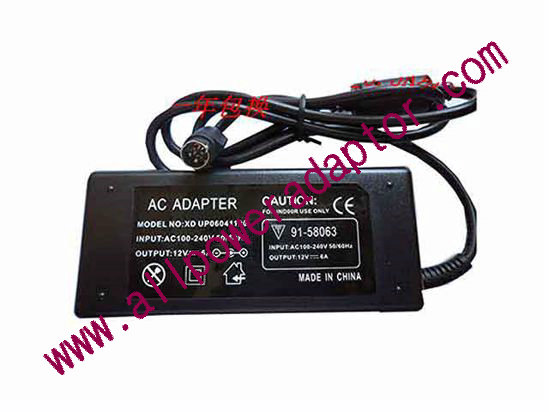 OEM Power AC Adapter - Compatible XD UP06041120, 12V 6A, 4-Pin din, 3-Prong, New