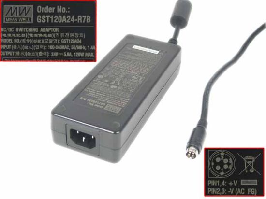 *Brand NEW*20V & Above AC Adapter Mean Well GST120A24 OWER Supply - Click Image to Close