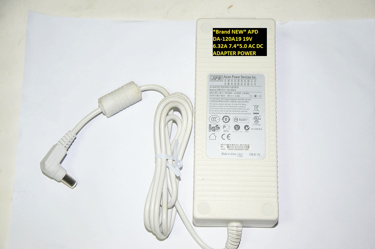 *Brand NEW* APD DA-120A19 19V 6.32A 7.4*5.0 AC DC ADAPTER POWER SUPPLY