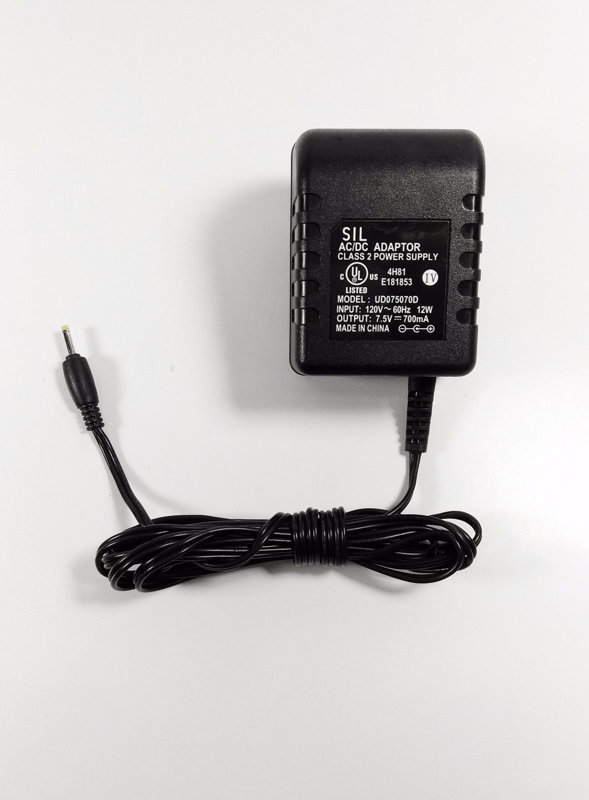 NEW 7.5V 700mA SIL UD075070D Class 2 Power Supply AC/DC Adapter - Click Image to Close