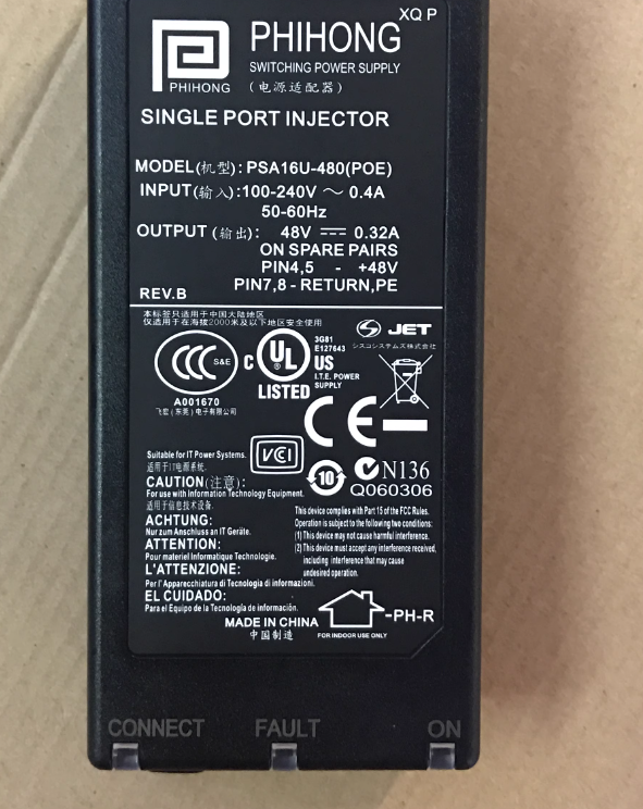 *Brand NEW*PHIHONG 48V 320mA 15.4W AC Adapter PSA16U-480(POE) Power Supply