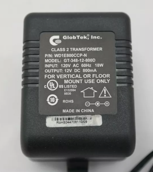 *Brand NEW*GlobTek 12V 800mA AC Adapter GT-348-12-800D WD1E800CCP-N Class 2 Power Supply