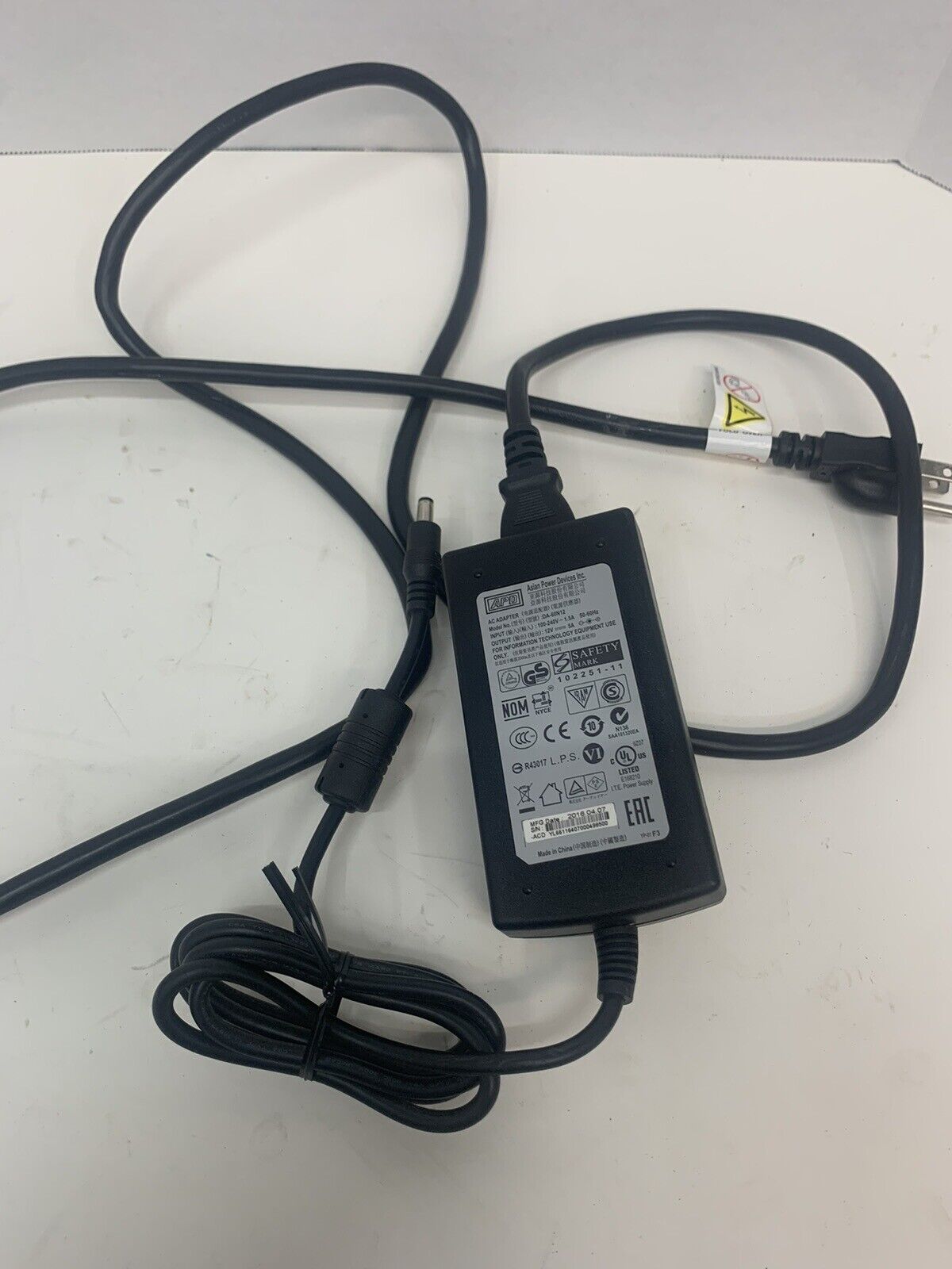 *Brand NEW*Genuine APD 12V 5A AC Adapter DA-60N12 5.0mm 60W w/PC OEM Power Supply