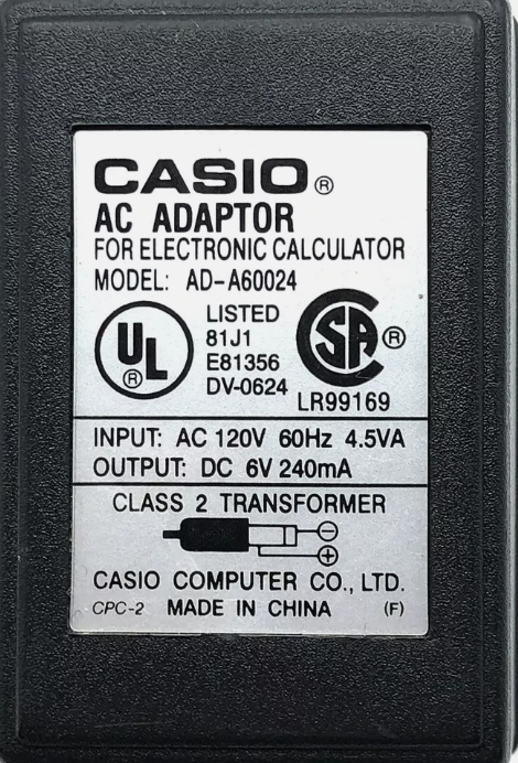 *Brand NEW*Original Casio AD-A60024 6V 240mA AC/DC Adapter Class 2 Transformer Power Supply - Click Image to Close