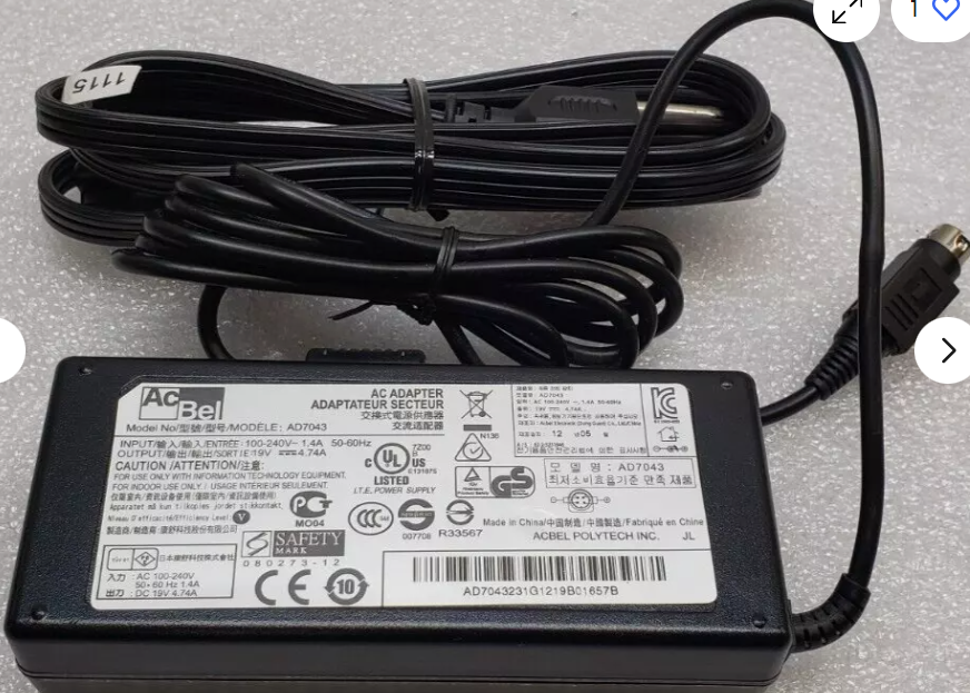 *Brand NEW*Genuine AcBel 19V 4.74A AC Adapter Switching AD7043 Power Supply