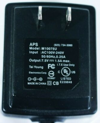 NEW 7.5V DC 1.5A APS M10075U AC Adapter