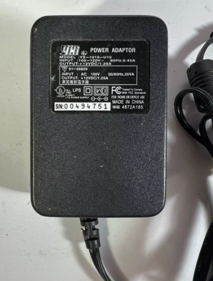 *Brand NEW*YHi 12V 1.25A AC Adapter For YS-1015-U12 Switch Wall Home Charger - Click Image to Close