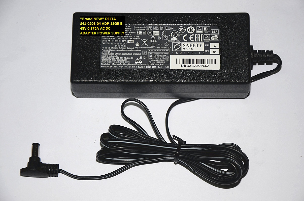 *Brand NEW* DELTA 341-0206-04 ADP-18GR B 48V 0.375A AC DC ADAPTER POWER SUPPLY