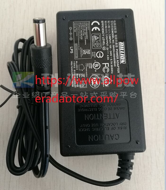 New BILLION BA024-050400MAX 5.0V DC 4.0A 5.5 x 2.5 mm POWER ADAPTER